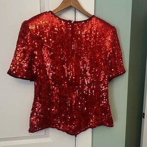 Vintage Red beaded sequin Women's Top-
 Razzle Dazzle size XL (fits like a M)